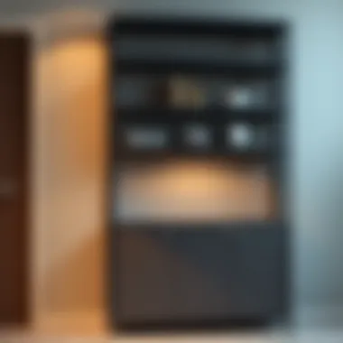 Sleek metal shelving cabinet with closed doors showcasing modern design