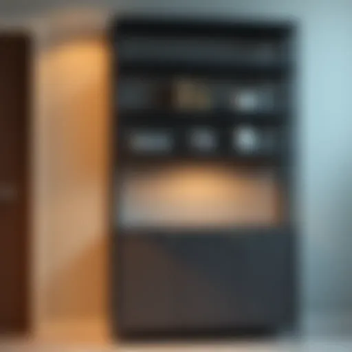 Sleek metal shelving cabinet with closed doors showcasing modern design