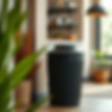 Stylish black trash can complementing contemporary decor