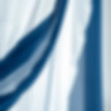 Close-up of fabric texture of navy and white sheer curtains