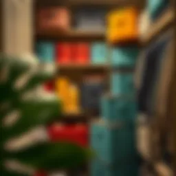 An organized closet featuring colorful packing cubes for efficient storage