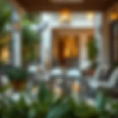 Charming Outdoor Patio with Chrome Lanterns Outdoor patio adorned with chrome candle lanterns