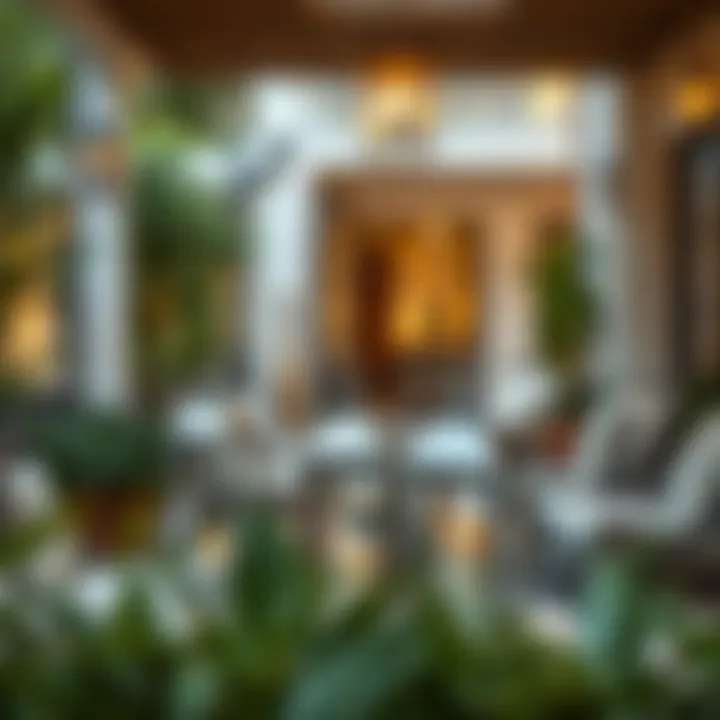 Charming Outdoor Patio with Chrome Lanterns Outdoor patio adorned with chrome candle lanterns