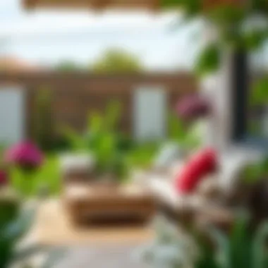 Diverse outdoor cushion designs displayed in a garden setting