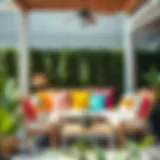 Elegant outdoor seating arrangement with vibrant cushions