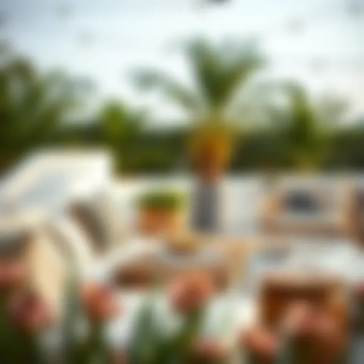 Stylish outdoor lounge area featuring cushions on chairs