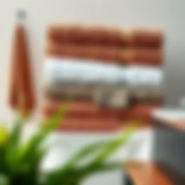 Oversize bath towels neatly folded and displayed in a contemporary bathroom setting