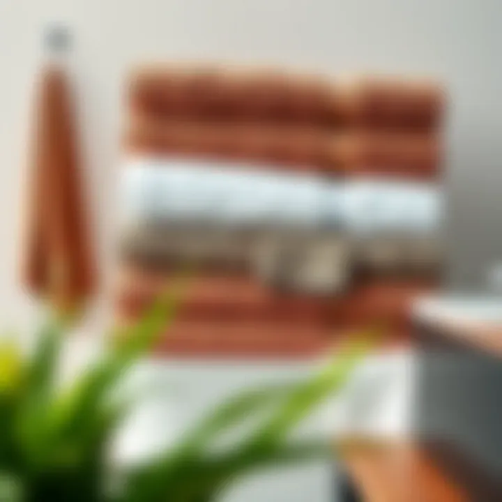 Oversize bath towels neatly folded and displayed in a contemporary bathroom setting