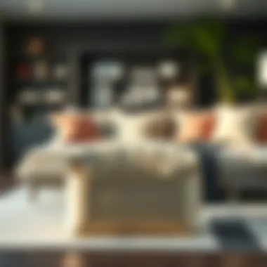 Stylish pillow storage container in a modern living room setting