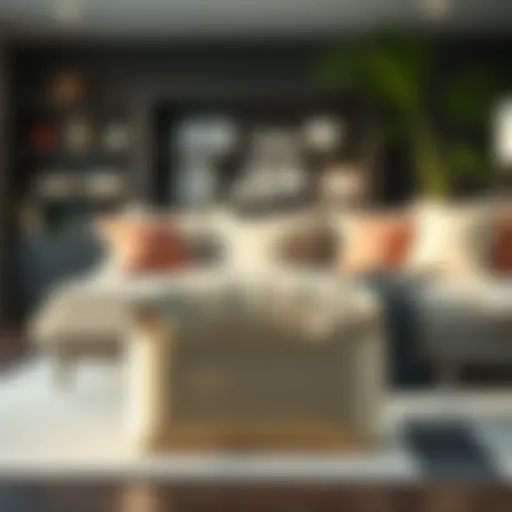 Stylish pillow storage container in a modern living room setting