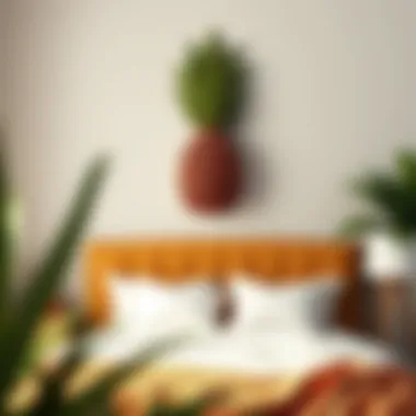 Elegant pineapple wall art above the bed