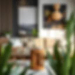 Stylish rectangular wood plant stand in modern living room