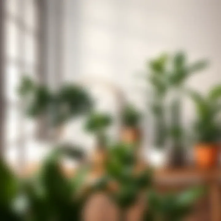 Diverse Plant Display on Stand Rectangular wood plant stand displaying various plants