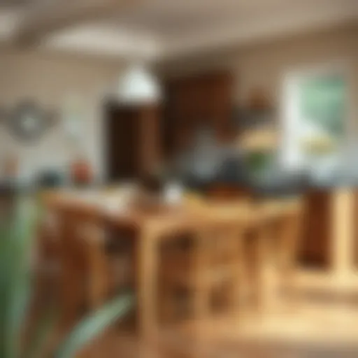 Elegant wooden kitchen table with matching chairs in a cozy dining area