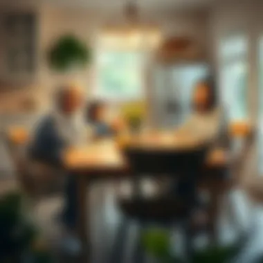 Family Dining Experience with Affordable Furniture Happy family enjoying a meal around a budget-friendly kitchen table