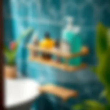 Stylish bamboo shampoo caddy with vibrant colors