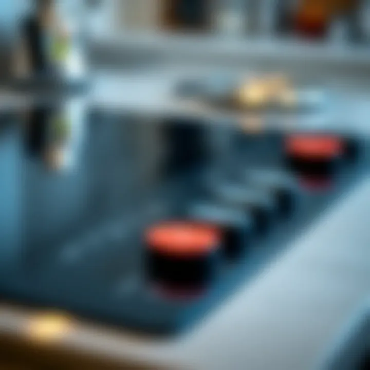 Detailed view of a standalone cooktop's control panel with various settings.