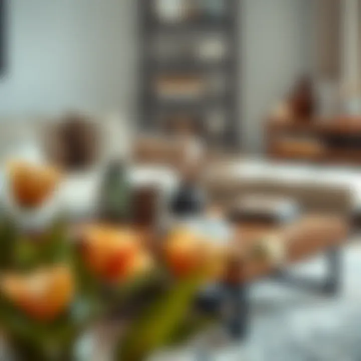 Decorative Styling of Square Boho Coffee Table A square boho coffee table styled with decorative accessories and books.