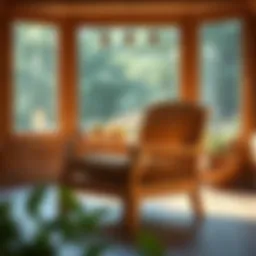 Elegant wooden sunroom chair with a natural finish