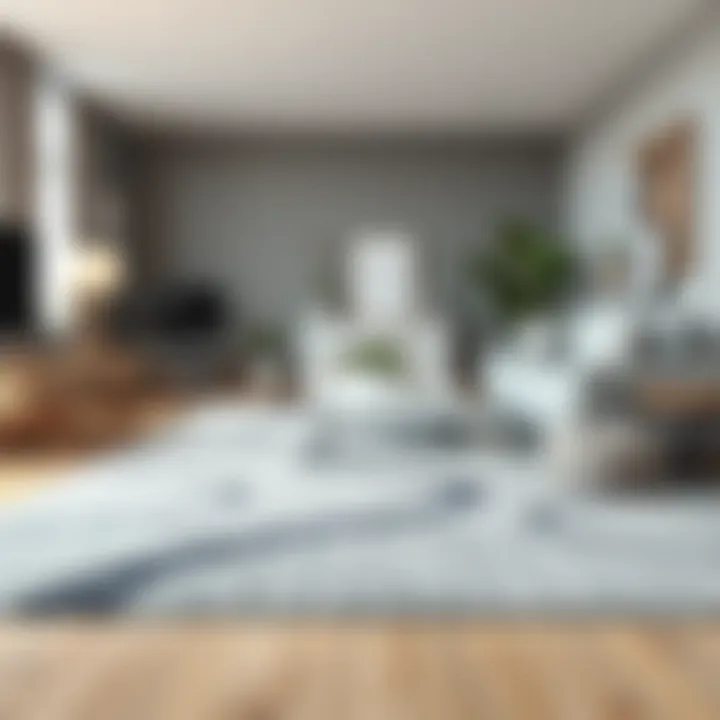 A stylish gray area rug in a modern living room setting