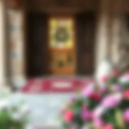 Elegant floral welcome mat enhancing a rustic entrance