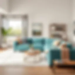 Elegant aqua colored couch in a modern living room