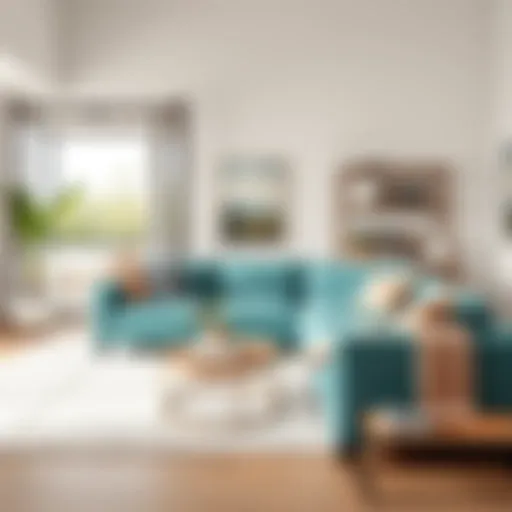 Elegant aqua colored couch in a modern living room