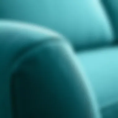 Close-up of textured aqua fabric on couch