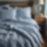 Elegant blue gingham sheets on a neatly made bed