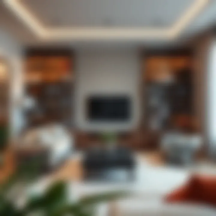 Modern wall-to-wall bookshelf integrated into a stylish living room interior.