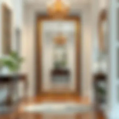 Framed Floor Mirror in an Elegant Hallway A beautifully framed oversized mirror adding depth to a hallway
