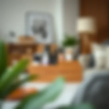 Stylish wooden organizer set against modern decor