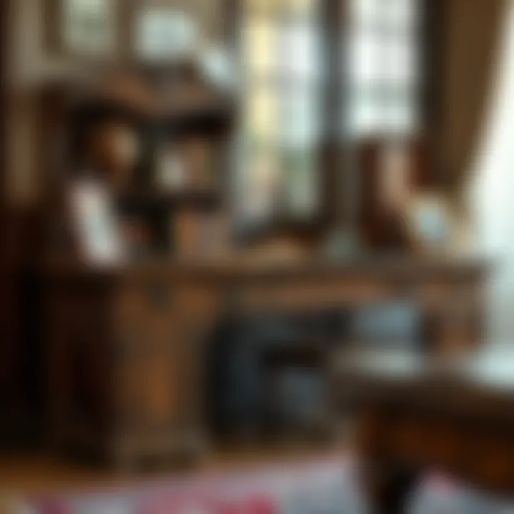 Antique Wood Desk with Historical Significance An antique desk made of rich wood, showcasing craftsmanship and historical significance