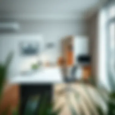 Modern Desk Design in Home Office A modern desk featuring sleek design and functional elements in a bright home office