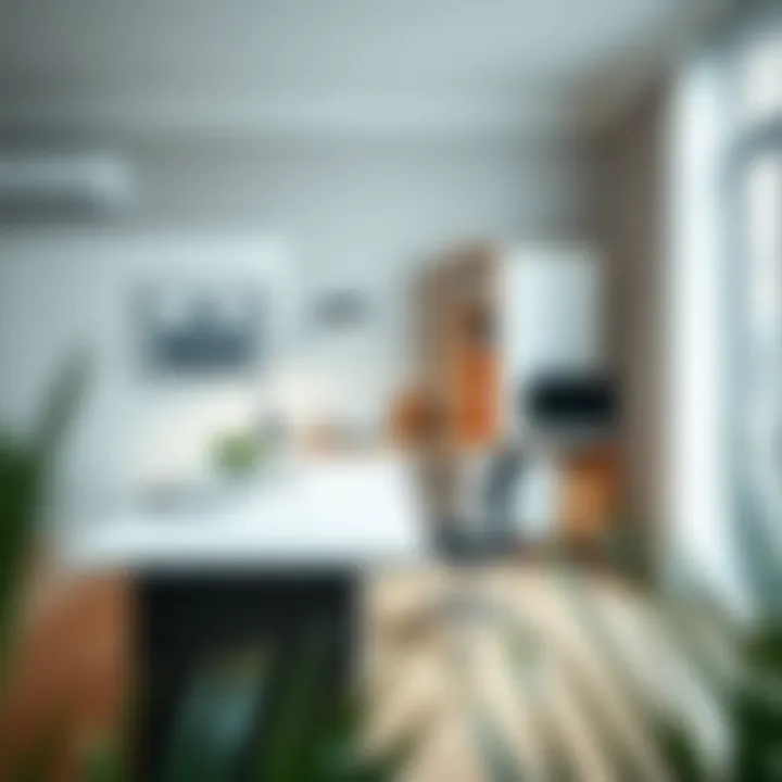 Modern Desk Design in Home Office A modern desk featuring sleek design and functional elements in a bright home office