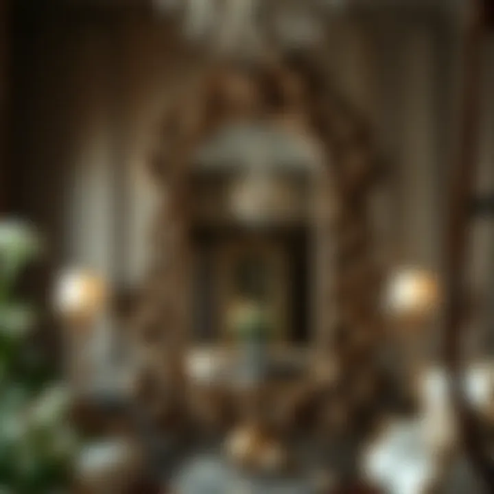 A historically inspired ornate mirror in a luxurious setting
