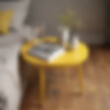 A yellow side table showcasing various material choices