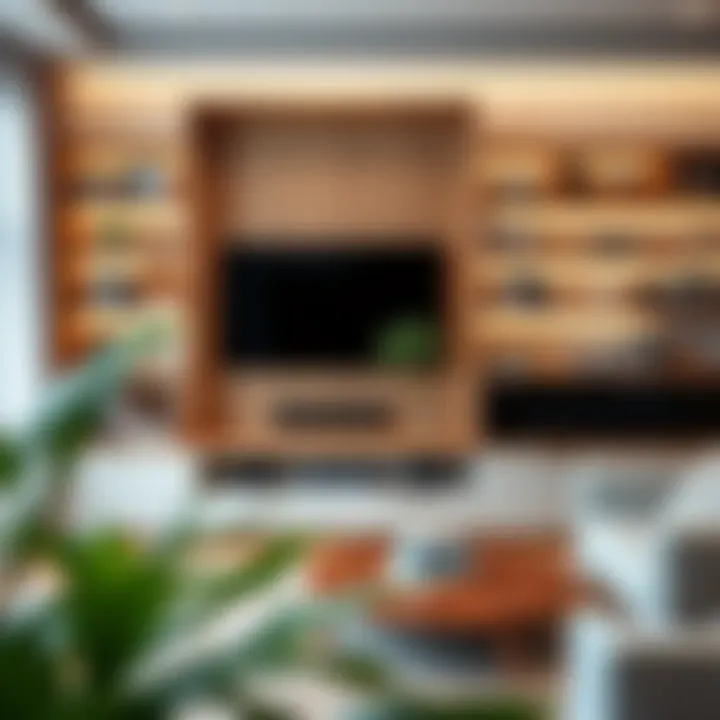 Elegant Modern TV and Bookshelf Unit Elegant design of a modern TV and bookshelf unit in a cozy living room