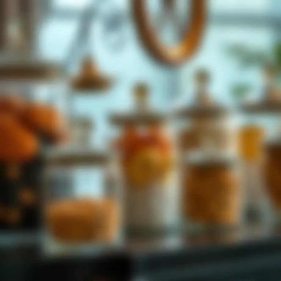 Elegant display of glass canisters showcasing various contents