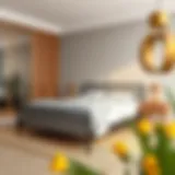 Elegant metal slats supporting a queen bed