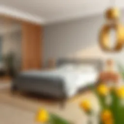 Elegant metal slats supporting a queen bed