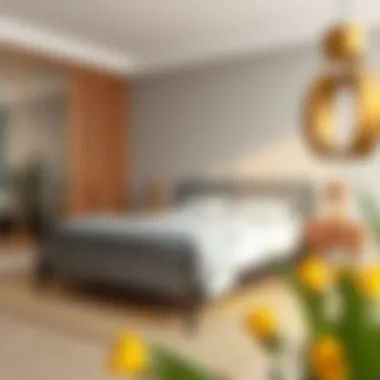 Elegant metal slats supporting a queen bed