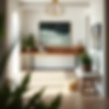 Welcoming entryway decorated with a long table and art pieces