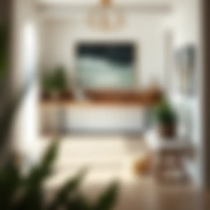 Welcoming entryway decorated with a long table and art pieces