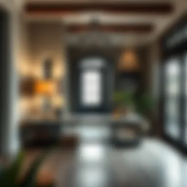 Chic entryway featuring a long table with organized storage