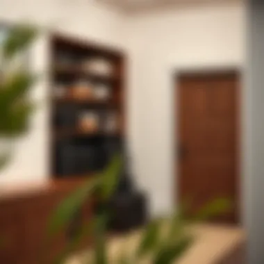 Suitcases creatively integrated into a contemporary entryway design.