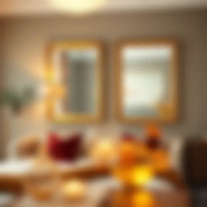 Stylish bedroom with a two piece mirror set above the dresser