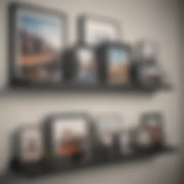 Contemporary Metal Picture Holders in Unique Arrangements Modern metal picture holders arranged creatively on a shelf