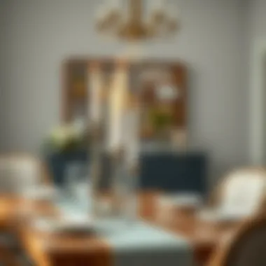 Stylish arrangement of white tall candle holders on a dining table