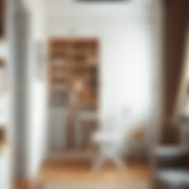 Compact storage solution featuring white fold-up chairs in a small apartment.